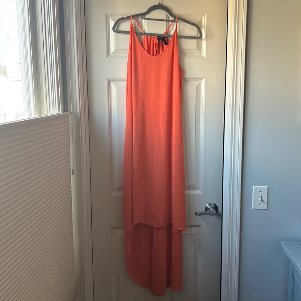 BCBGMAXAZRIA orange high low halter dress with adjustable neckline size small